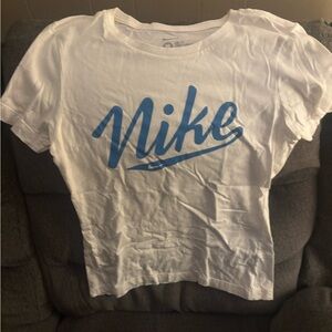 Nike Women’s Slim Fit Cropped Graphic Tee “Mike” White Blue Size M